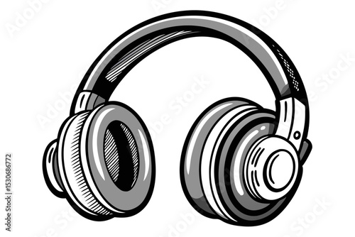 Stylish headphone line art design isolated on transparent background for advertisement or banner use