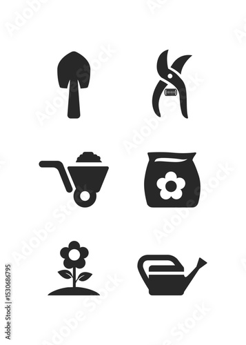 Flower and garden seeds and fertilizers flat style icons set stock illustration