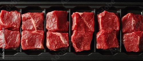 Fresh cut pieces of red meat on display. photo