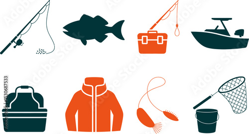 Fishing gear and equipment vector illustration for outdoor recreation and sport fishing activity editable stock vector illustration