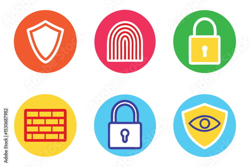 Colorful circular icons representing digital security and privacy measures