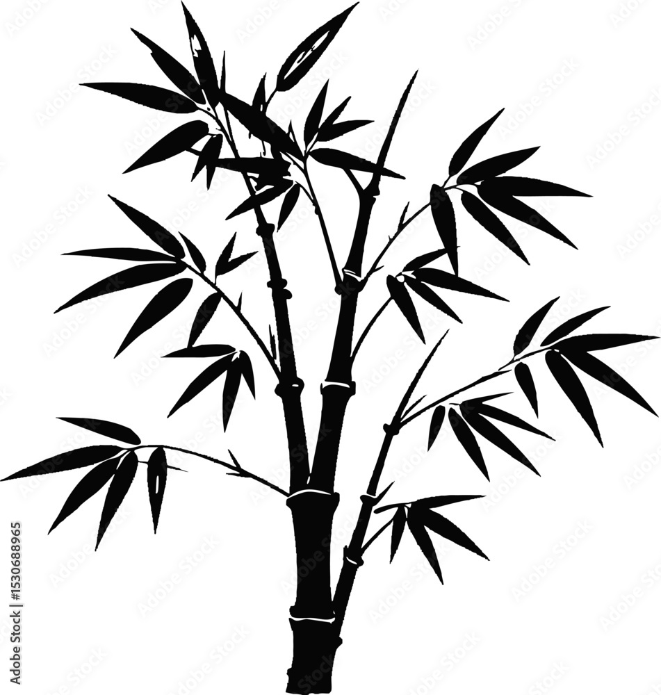 Obraz premium Vector illustration of bamboo silhouette with natural green leaves and branches