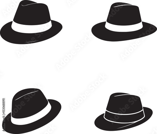 Cowboy Hats silhouette set vector illustration isolated On Transparent Background