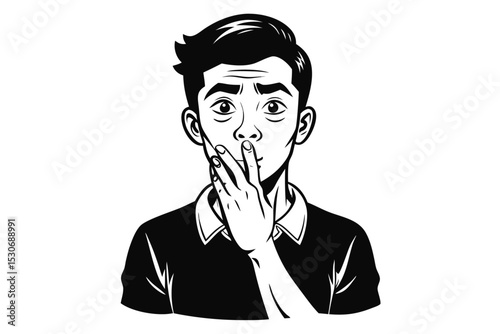 Continuous line drawing of a man requesting silence isolated on transparent background