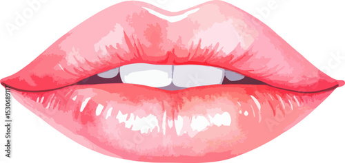 Glossy red lips on a white background