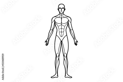 Human figure in anatomical pose continuous line drawing isolated on transparent background