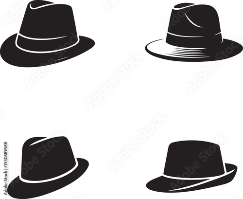 Cowboy Hats silhouette set vector illustration isolated On Transparent Background