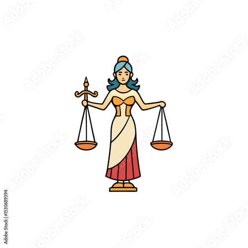 Modern Lady Justice Icon Vector with White Background