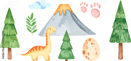 Cute and funny little dinosaur vector illustration on white background