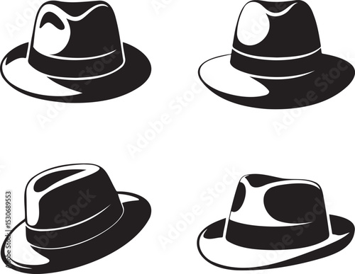 Cowboy Hats silhouette set vector illustration isolated On Transparent Background