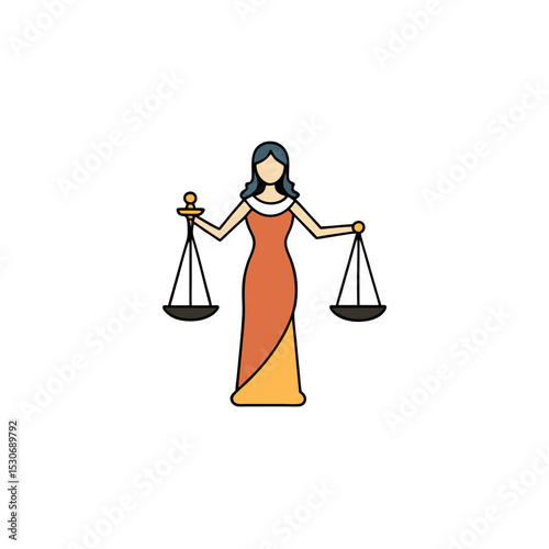 Lady Justice Standing Figure Vector on White Background