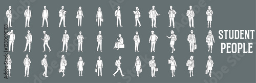 Architectural Drawings student people vector illustration, front view, human person Minimal style hand drawn. Sections, Elevations, Floor Plans