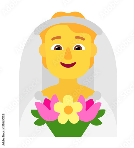 Cartoon Bride with Bouquet