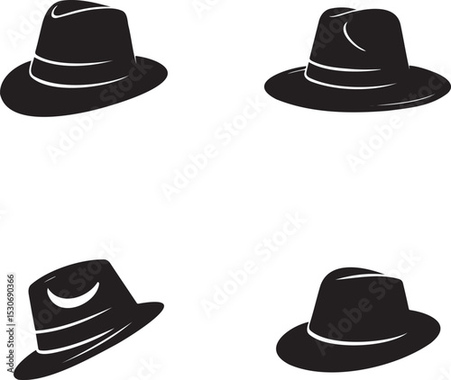 Cowboy Hats silhouette set vector illustration isolated On Transparent Background