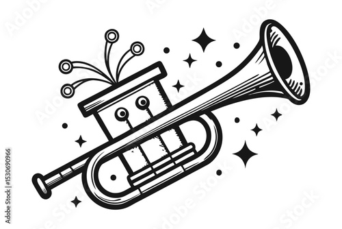 New years trumpet line art design isolated on transparent background