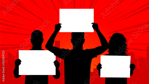 Protest and social movement illustration with raised blank poster for replace text