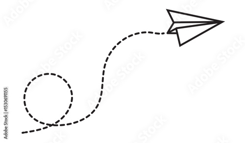 Paper Airplane Dashed Flight Path Icon – Minimal Vector Design