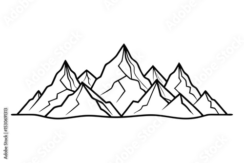 Continuous line drawing of a mountain range landscape isolated on transparent background