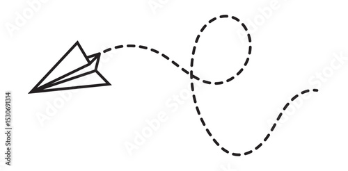 Paper Airplane Dashed Flight Path Icon – Minimal Vector Design