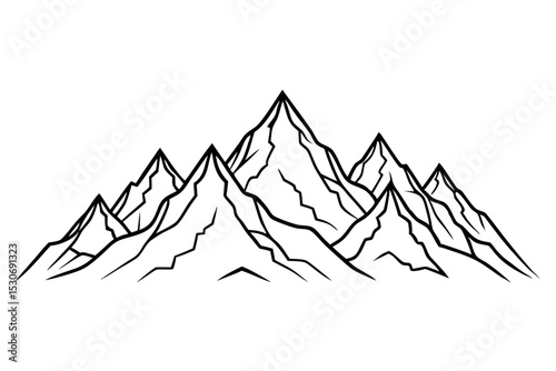 Continuous line drawing of a mountain range landscape isolated on transparent background