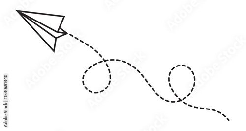 Paper Airplane Dashed Flight Path Icon – Minimal Vector Design