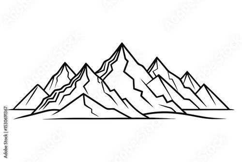 Continuous line drawing of a mountain range landscape isolated on transparent background