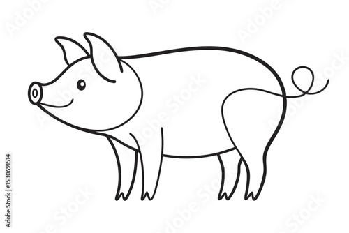 Minimalist single line ceramic pig design isolated on transparent background