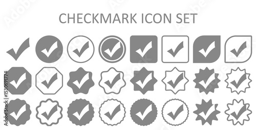 Grey checkmark icon set. Accept checkmark icon set. Approved symbol. Checklist chechkmark icon symbols vector illustration