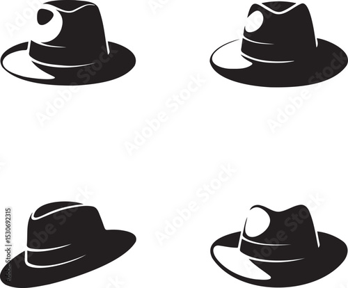 Cowboy Hats silhouette set vector illustration isolated On Transparent Background