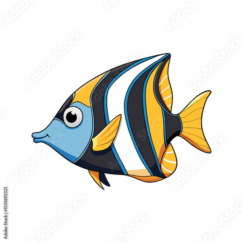 Moorish Idol Tropical Fish Vector on White Background