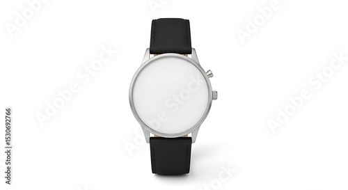 Smartwatch with blank screen and black strap on white background