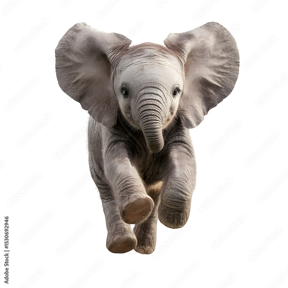 Fototapeta premium Baby elephant jumping isolated on white background white isolated stock clear image colorful colorful image simple image quality picture colorful bright background colorful high colorful stock picture