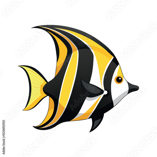 Moorish Idol Sea Fish Vector Art on White Background