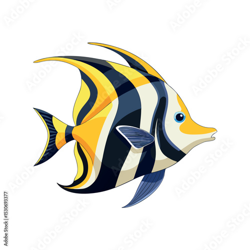 Moorish Idol Vector Fish Art with White Background