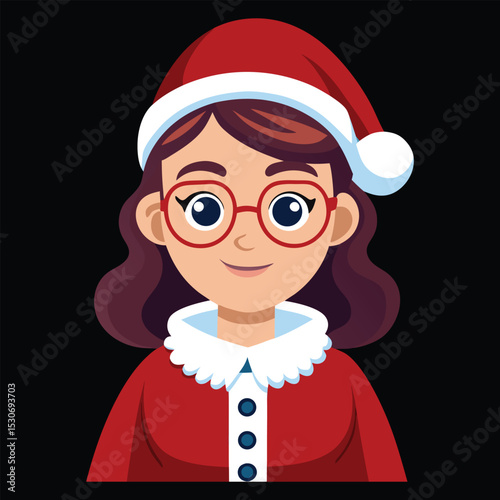 Cartoon of a Cheerful Woman Dressed as Santa Claus Wearing Glasses
