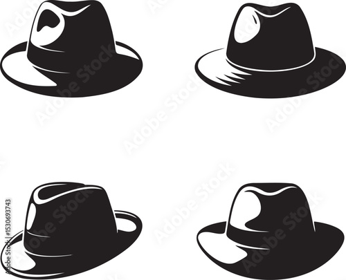 Cowboy Hats silhouette set vector illustration isolated On Transparent Background