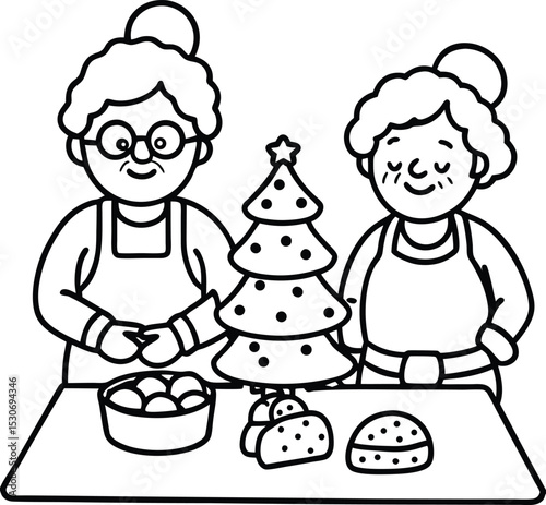 Two Cartoon Grandmothers with Bun Hairstyles Illustration Design