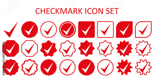 Red checkmark icon set. Accept checkmark icon set. Approved symbol. Checklist chechkmark icon symbols vector illustration.