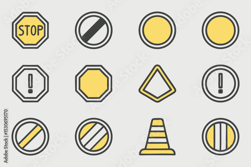 Collection of simple traffic and roadway sign icons
