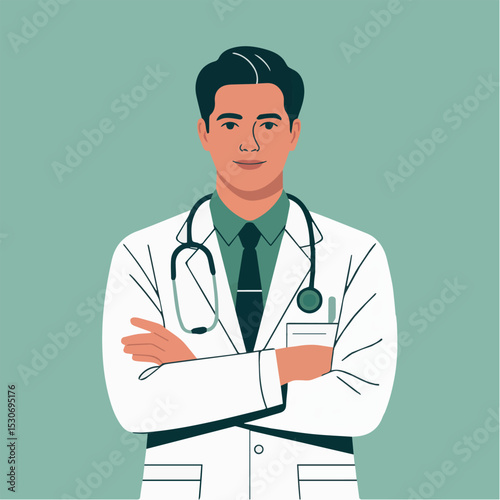 Confident male doctor portrait professional healthcare medical illustration man art coat white clinic