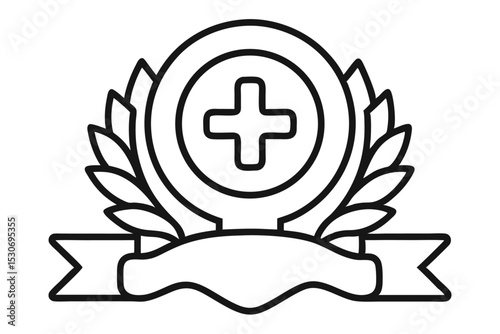 Award badge in hands with plus sign isolated on transparent background