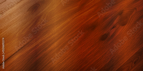 An Intimate Close-Up of High Gloss Lacquered Wood Paneling, Showcasing a Deep, Rich Brown Color with a Reflective Surface and Subtle Natural Grain Texture That Evokes a Timeless Retro Aesthetic"
