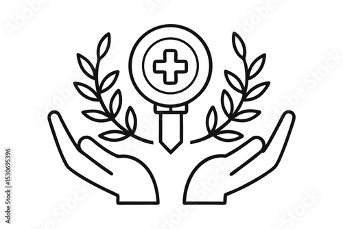 Award badge with plus sign in hands isolated on transparent background