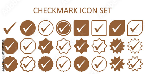Brown checkmark icon set. Accept checkmark icon set. Approved symbol. Checklist chechkmark icon symbols vector illustration. Editable color.