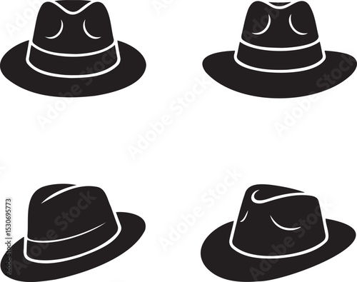 Cowboy Hats silhouette set vector illustration isolated On Transparent Background