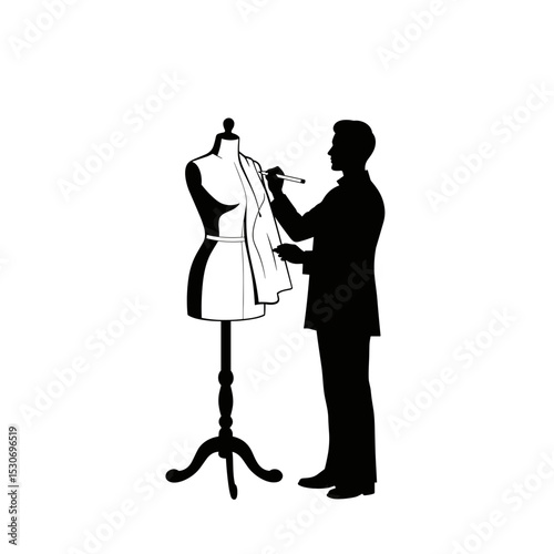 Tailor adjusting fabric on dress form in a creative workspace  