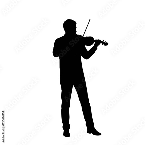 Man playing violin in silhouette against a plain background  