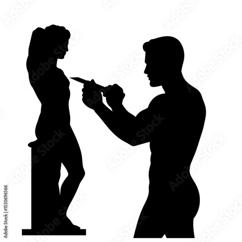 Sculptor chiseling a statue in silhouette representing Art and creativity  