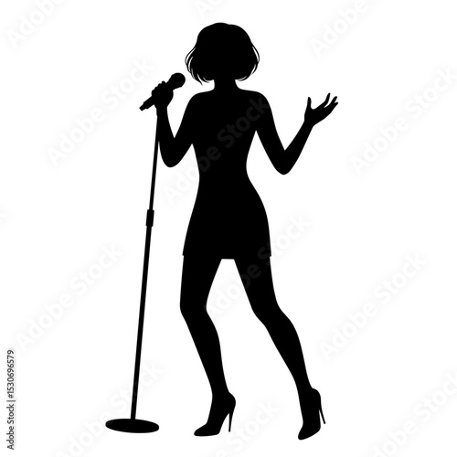 Woman singing passionately into a microphone silhouette art  