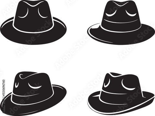 Cowboy Hats silhouette set vector illustration isolated On Transparent Background